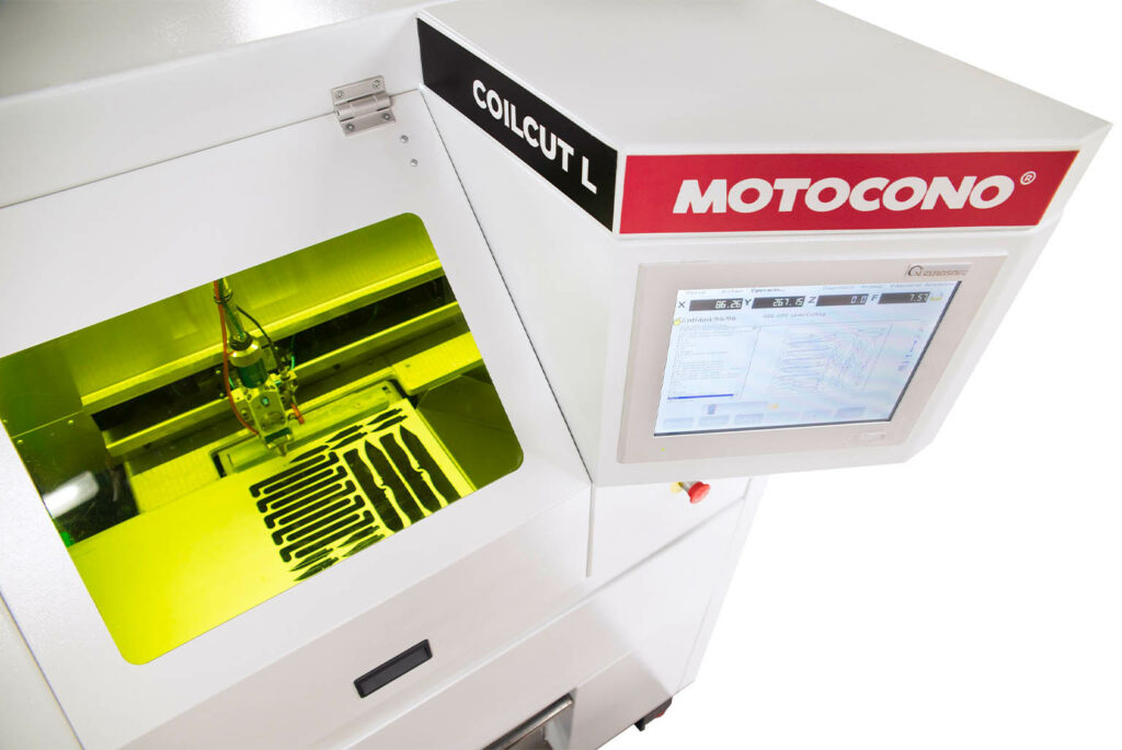 Motocono CoilCut L coil fed laser cutting machine for sheet metal - Control panel and cutting parts