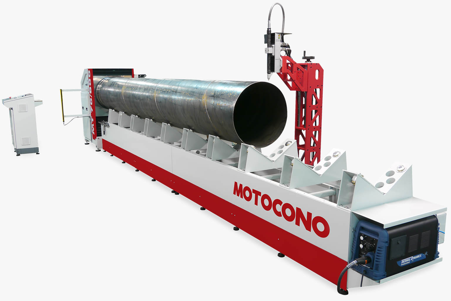 Plasma cutting machine for large dimension tubes.